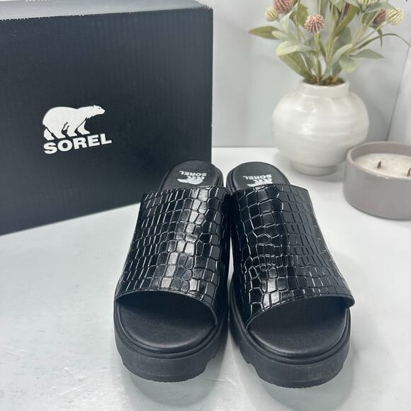 Sorel Joanie Heel Slide Leather Sandals Black NL5085-010 Women's 10 NWB - Picture 2 of 9